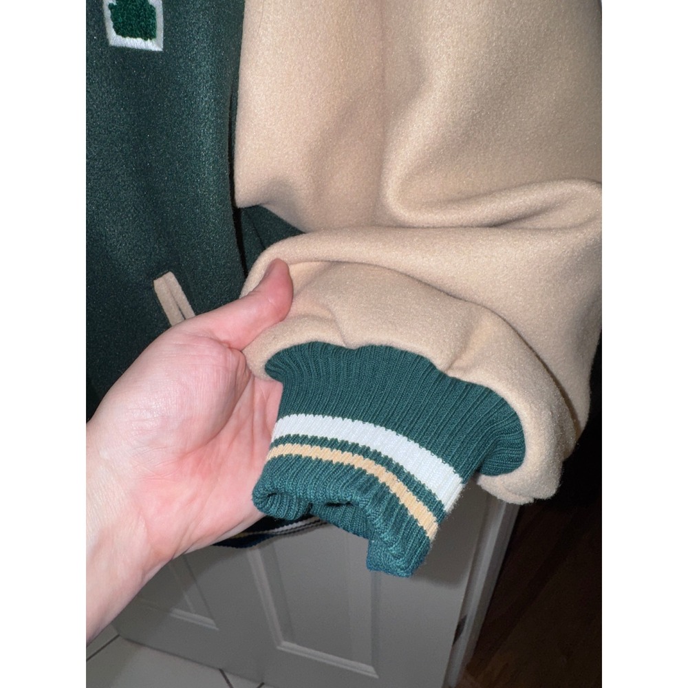 Forever 21 Mens Varsity Jacket Green Tan LA West Coast Football Small - Picture 5 of 10